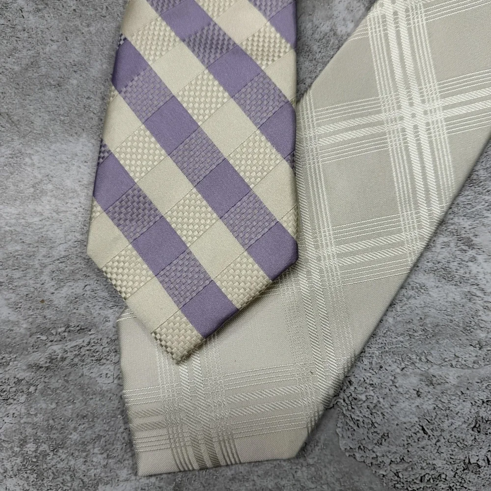 Express Tie Set Mens One Size Multicolor Plaids & Checks Silk Pointed 2 Neckties